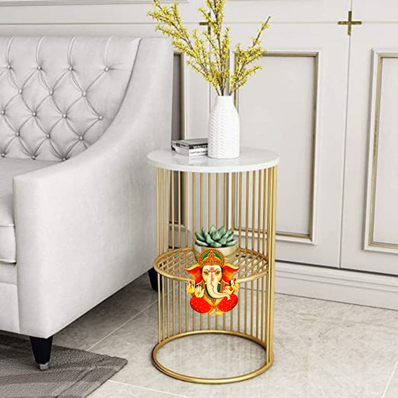 ELEGANCE, WHITE MARBLE TOP SIDE TABLE -ANUB001STB