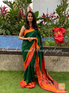 RED PAITHANI SAREE WITH PARROT DESIGN-LORD001P