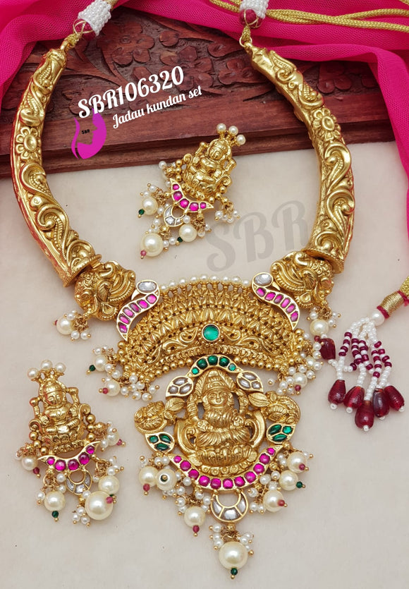 SREE MANGALYA, JADAU KUNDAN MATTE GOLD FINISH NECKLACE SET FOR WOMEN -SAY001NS