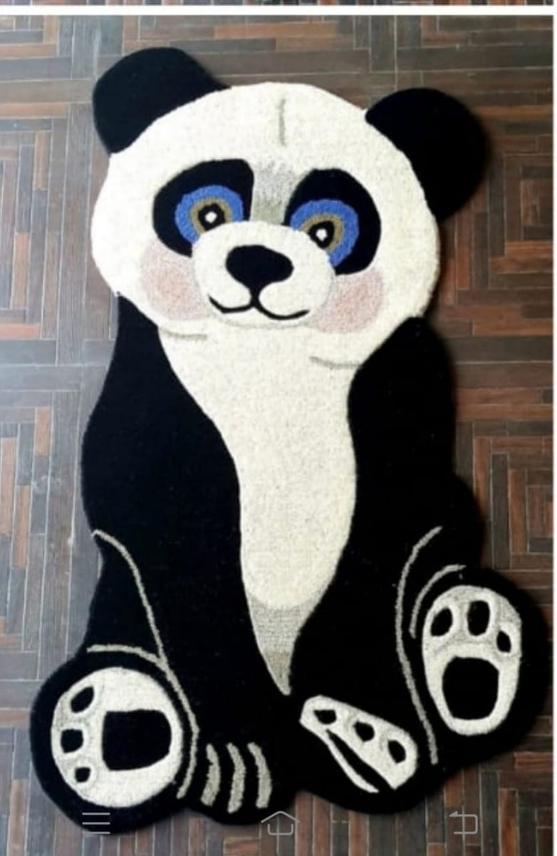 BLACK AND WHITE PANDA DESIGNER ANIMAL SERIES HAND TUFTED WOOLEN RUG- P ...