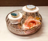SET OF 2 , EMBOSSED SILVER JARS WITH MARBLE LID AND AGATE KNOB-ANUB001MJS