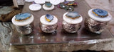 SET OF 2 , EMBOSSED SILVER JARS WITH MARBLE LID AND AGATE KNOB-ANUB001MJS