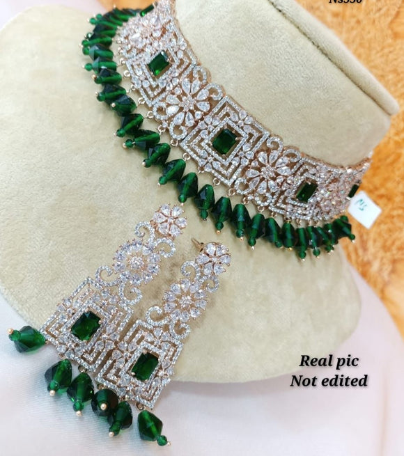 MANDIRA, ROSE GOLD FINISH GREEN STONES NECKLACE SET FOR WOMEN -SAYD001NSM