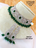 MANDIRA, ROSE GOLD FINISH GREEN STONES NECKLACE SET FOR WOMEN -SAYD001NSM