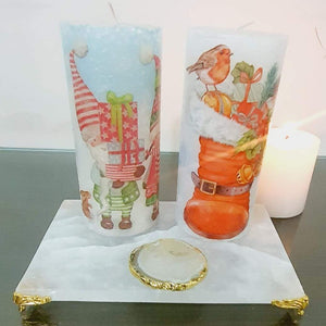 DECORATIVE DECOUPAGED SANTA CANDLES WITH  CHOWKI TO DECORATE THIS CHRISTMAS- ANUB001SCC