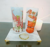 DECORATIVE DECOUPAGED SANTA CANDLES WITH  CHOWKI TO DECORATE THIS CHRISTMAS- ANUB001SCC