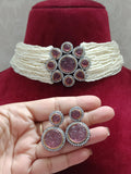 SONALI , BEADS CHOKER SET WITH CARVED STONES PENDANT AND EARRINGS FOR WOMEN -JSK001WBC