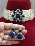 SONALI , BEADS CHOKER SET WITH CARVED STONES PENDANT AND EARRINGS FOR WOMEN -JSK001WBC