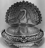 NACHE  MAYURI, STERLING SILVER DANCING  PEACOCK DESIGN SILVER SINGASAN/SIMHASAN / SILVER THRONE FOR PUJA-ANUB001DP