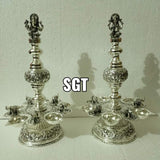 MRIDANGA SHAILESWARI, PAIR OF 2 ANTIQUE FINISH GERMAN SILVER LAMPS -SN001GSLSL