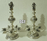 MRIDANGA SHAILESWARI, PAIR OF 2 ANTIQUE FINISH GERMAN SILVER LAMPS -SN001GSLSL
