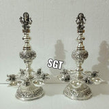 MRIDANGA SHAILESWARI, PAIR OF 2 ANTIQUE FINISH GERMAN SILVER LAMPS -SN001GSLSL