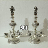 MRIDANGA SHAILESWARI, PAIR OF 2 ANTIQUE FINISH GERMAN SILVER LAMPS -SN001GSLSL