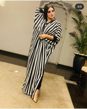 BLACK AND WHITE STRIPES DESIGNER KAFTAN WITH PANTS FOR WOMEN -UC001KP