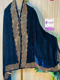 TEAL BLUE DESIGNER VELVET DUPATTA WITH HEAVY STONE WORK FOR WOMEN -ANKI001VDT
