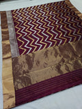 AUTHENTIC CHANDERI SILK SAREE IN MAROON SHADE WITH GOLD AND SILVER ZIGZAG PATTERN DESIGN -SA001MZ