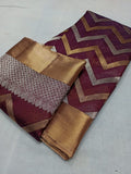 AUTHENTIC CHANDERI SILK SAREE IN MAROON SHADE WITH GOLD AND SILVER ZIGZAG PATTERN DESIGN -SA001MZ