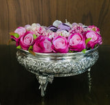 SILVER PLATED URLI / BOX WITH LID WITH ELEPHANT LEGS AND PEACOCK  KNOB LID -MK001DFB