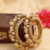 GAJAMUKHI, ANTIQUE  MATTE GOLD  FINISH OPENABLE BANGLE SET FOR WOMEN -SANDY001GM