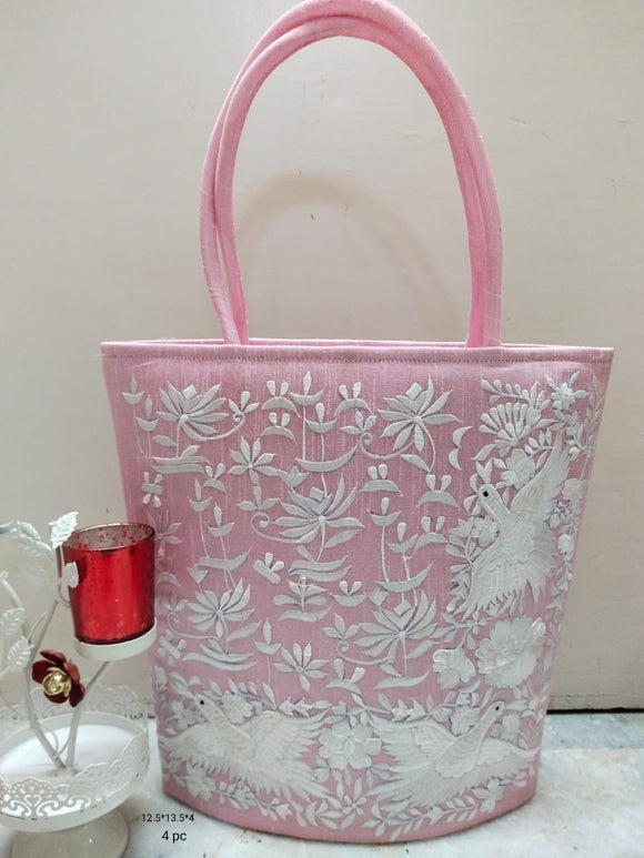 PINK SHADE ELEGANT EMBROIDERED SILK HAND BAGS FOR WOMEN -RG001SBPK