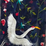 CRANE DESIGN ELEGANT HAND EMBROIDERED CONVENT WORK  PARSI DUPATTA ON SOFT NET FABRIC-RG001CWPDBL