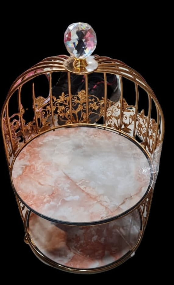 BEAUTIFUL CAGE PLATTER WITH CRYSTAL KNOB-SKD001CP