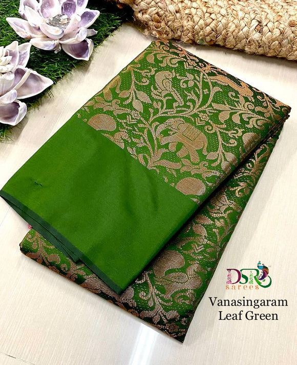 LEAF GREEN COLOR ,Vanasingaram Kanchi Bridal Tissue Saree-RG001LG
