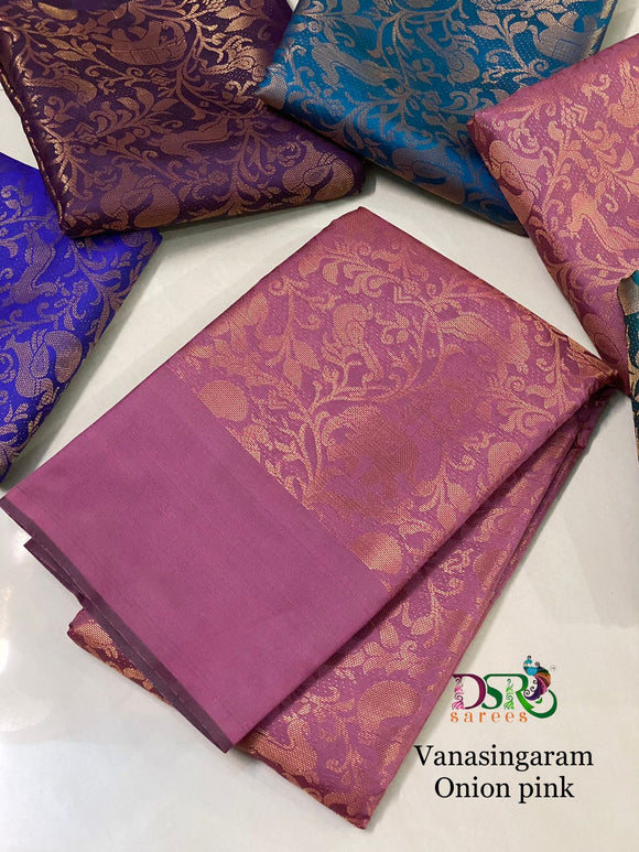 Onion Pink Color ,Vanasingaram Kanchi Bridal Tissue Saree-RG001OP