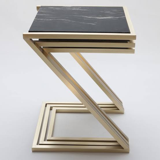 GOLDEN FINISH SET OF 3 NESTING TABLES  WITH BLACK MARBLE TOPS-ANUB001NTSTB