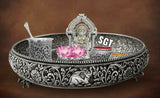 PADMA SUNDARI , ANTIQUE FINISH GERMAN SILVER PUJA THALI SET -SN001PS