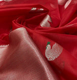 SUNEHRI  ,  AUTHENTIC ORIGINAL ELEGANT RED KATAN SILK SAREE FOR WOMEN -SA001RKSS