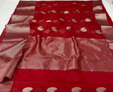 SUNEHRI  ,  AUTHENTIC ORIGINAL ELEGANT RED KATAN SILK SAREE FOR WOMEN -SA001RKSS