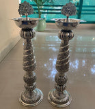 MITRA, ELEGANT GERMAN SILVER BIG SIZE PEACOCK LAMPS -ANUB001PL