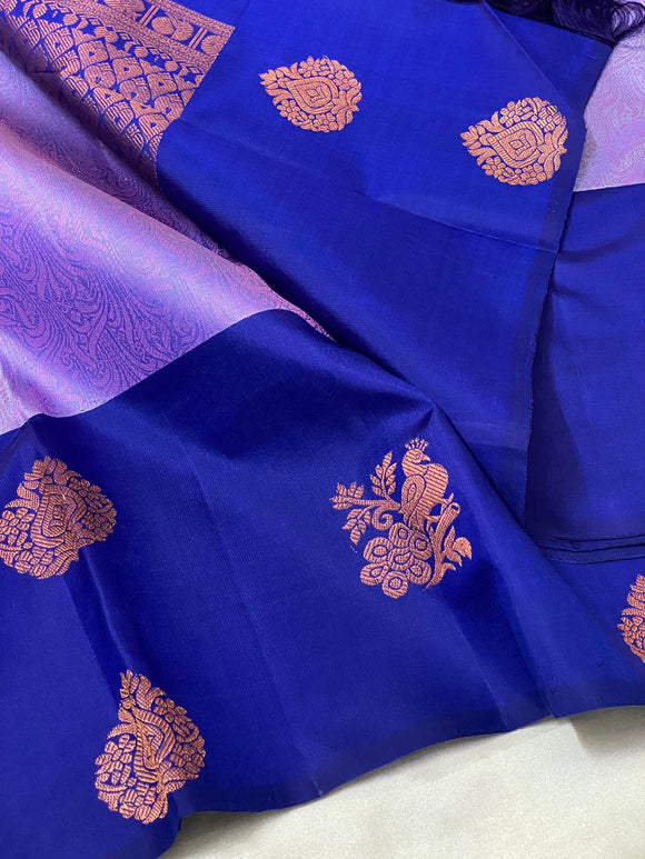 Blue Kanchipuram pure silk handloom Saree with 2 gram pure jari-PBKSSDS001