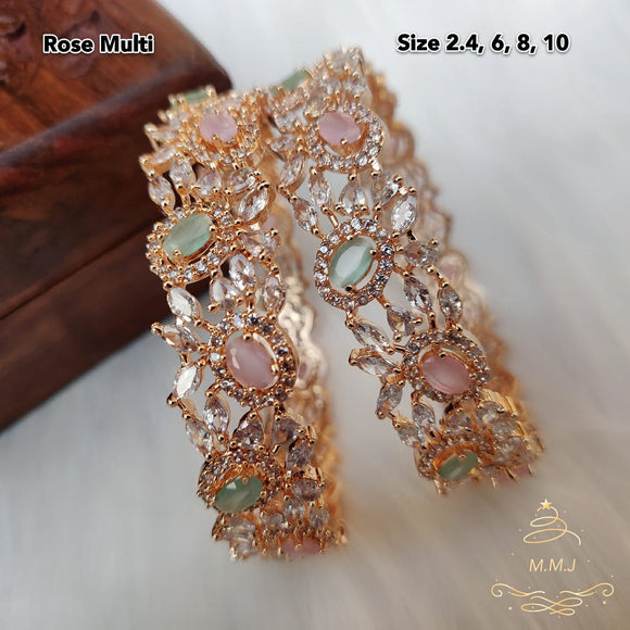 DIANA, ROSE GOLD FINISH PAIR OF 2 PASTEL PINK AND GREEN BANGLES SET FOR WOMEN -ANKI001RGPPG