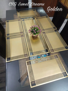 GOLDEN FINISH Combo of PVC SOFT LEATHER Dining Table Mats  with Runner-PREET001LTRG