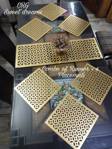 Combo of PVC SOFT LEATHER Dining Table Mats  with Runner-PREET001LTR