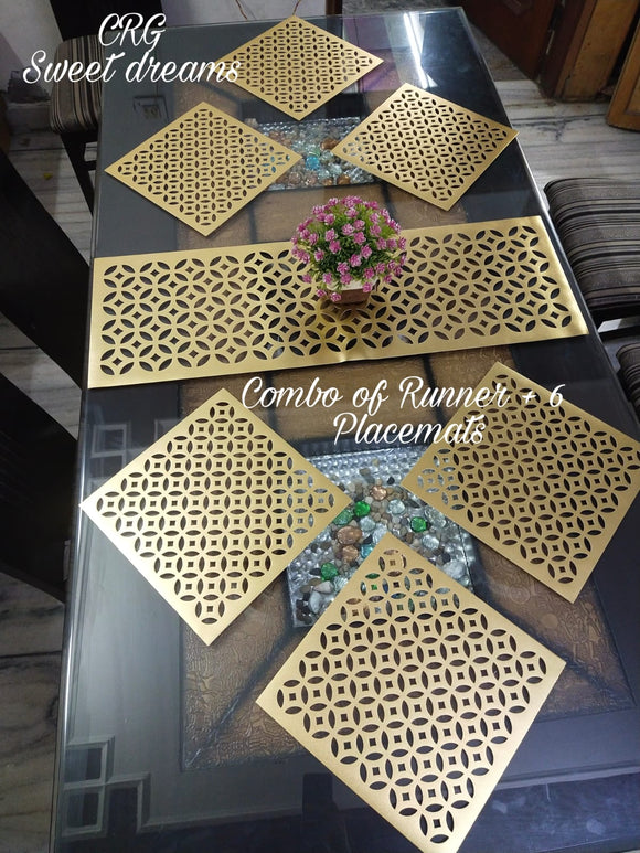 Combo of PVC SOFT LEATHER Dining Table Mats  with Runner-PREET001LTR