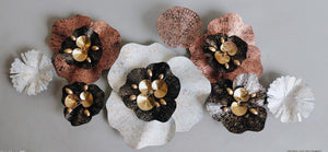COPPER FLOWERS WITH BLACK AND WHITE SHADE  FLORAL DESIGN METAL WALL DECOR -PANI001CP