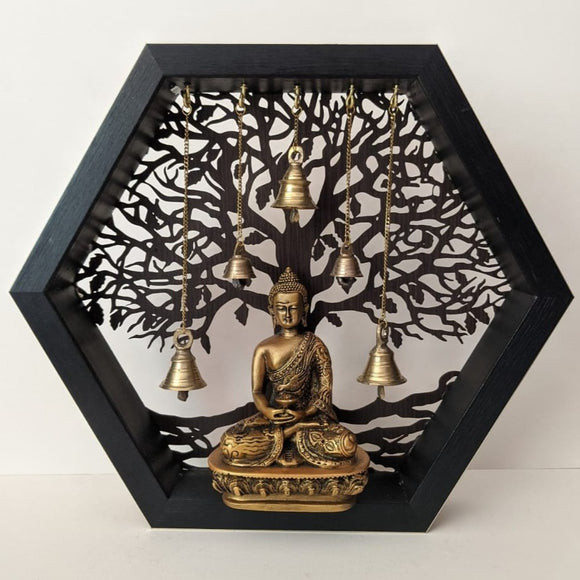 Buddha statue in the wooden Hexagon frame-PANI001HXB