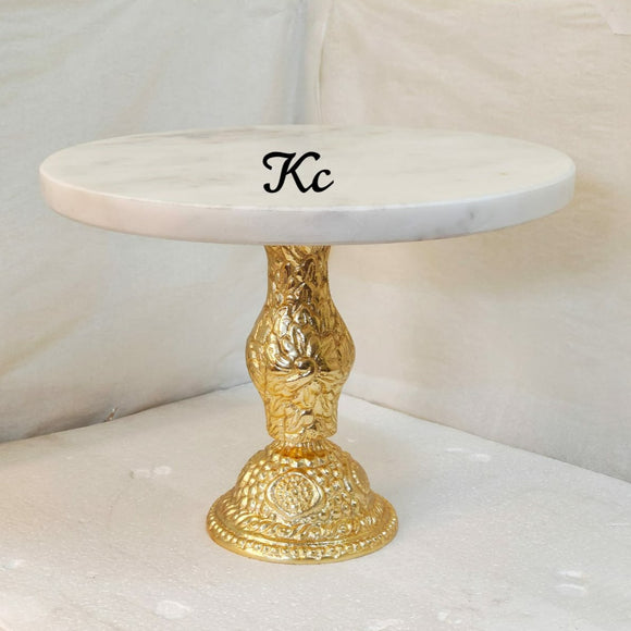 WHITE MARBLE CAKE STAND ON GOLD PLATED PILLAR -ANUB001GCS