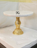 WHITE MARBLE CAKE STAND ON GOLD PLATED PILLAR -ANUB001GCS