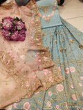 PALE BLUE TABBY TOP HEAVY SHARARA AND ORGANZA DUPATTA MATERIAL FOR WOMEN -FASG001BS