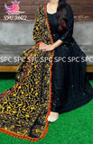 Premium rayon full shifley gown with beautiful pure georgette heavy handwork Phulkari dupatta with pompon lace-FOF001RK