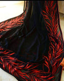 Pure Georgette saree with beautiful Red embroidery all over saree cover with red swarowski work with red piping and matching red blouse-FOF001RS