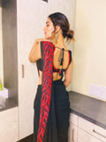 Pure Georgette saree with beautiful Red embroidery all over saree cover with red swarowski work with red piping and matching red blouse-FOF001RS