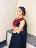 Pure Georgette saree with beautiful Red embroidery all over saree cover with red swarowski work with red piping and matching red blouse-FOF001RS