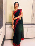 Pure Georgette saree with beautiful Red embroidery all over saree cover with red swarowski work with red piping and matching red blouse-FOF001RS