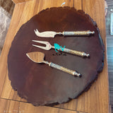 WOODEN CHEESE PLATTER WITH 3 PCS CRYSTAL CHEESE KNIFE SET -ANUB001CPS