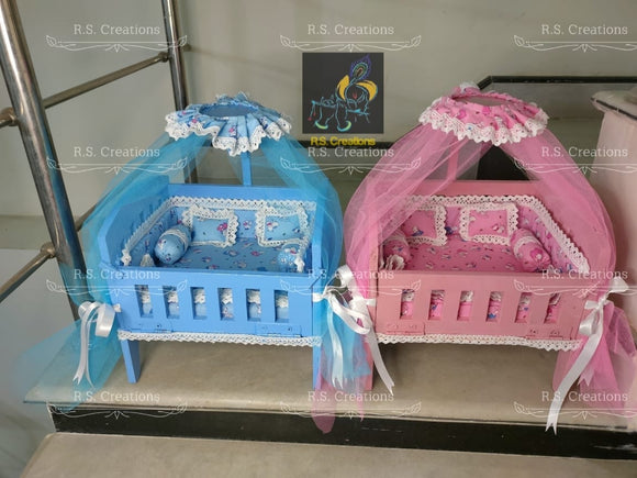 R.S presents Cot Crib Bed with net cover for Laddu Gopal-POSH001C